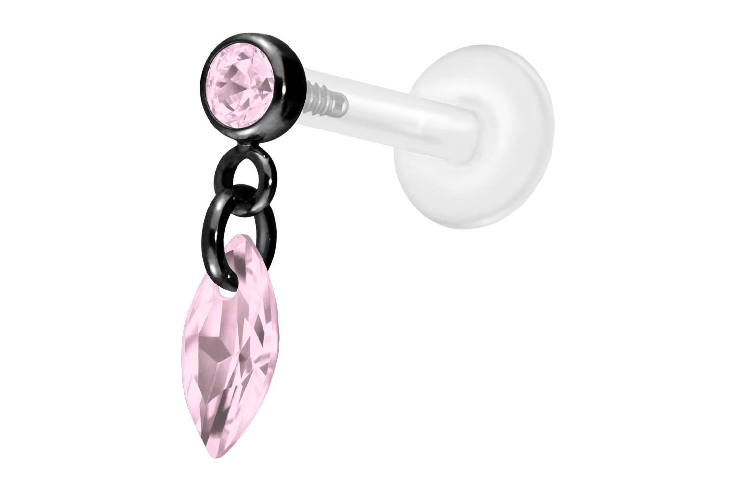 PTFE Labret Piercing mit Innengewinde + Titan-Aufsatz KRISTALLOVAL